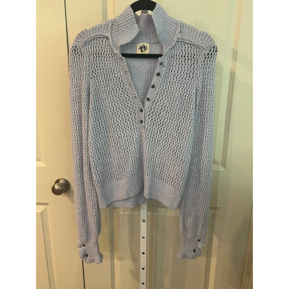 Free People Care Snowdrift Periwinkle Henley Pullover Sweater Size Medium